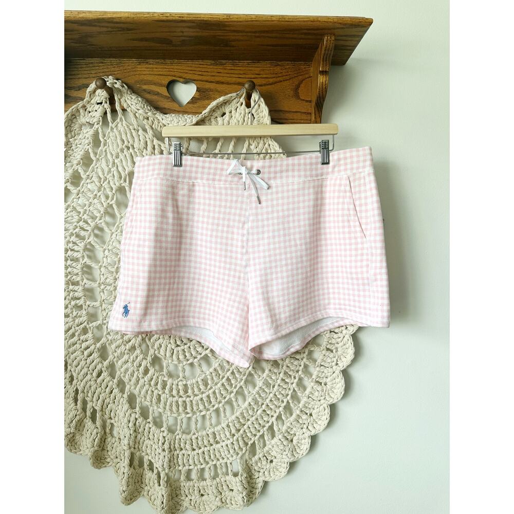 NEW Polo Ralph Lauren Pink And White Gingham Cotton Blend Sweat Shorts XXL